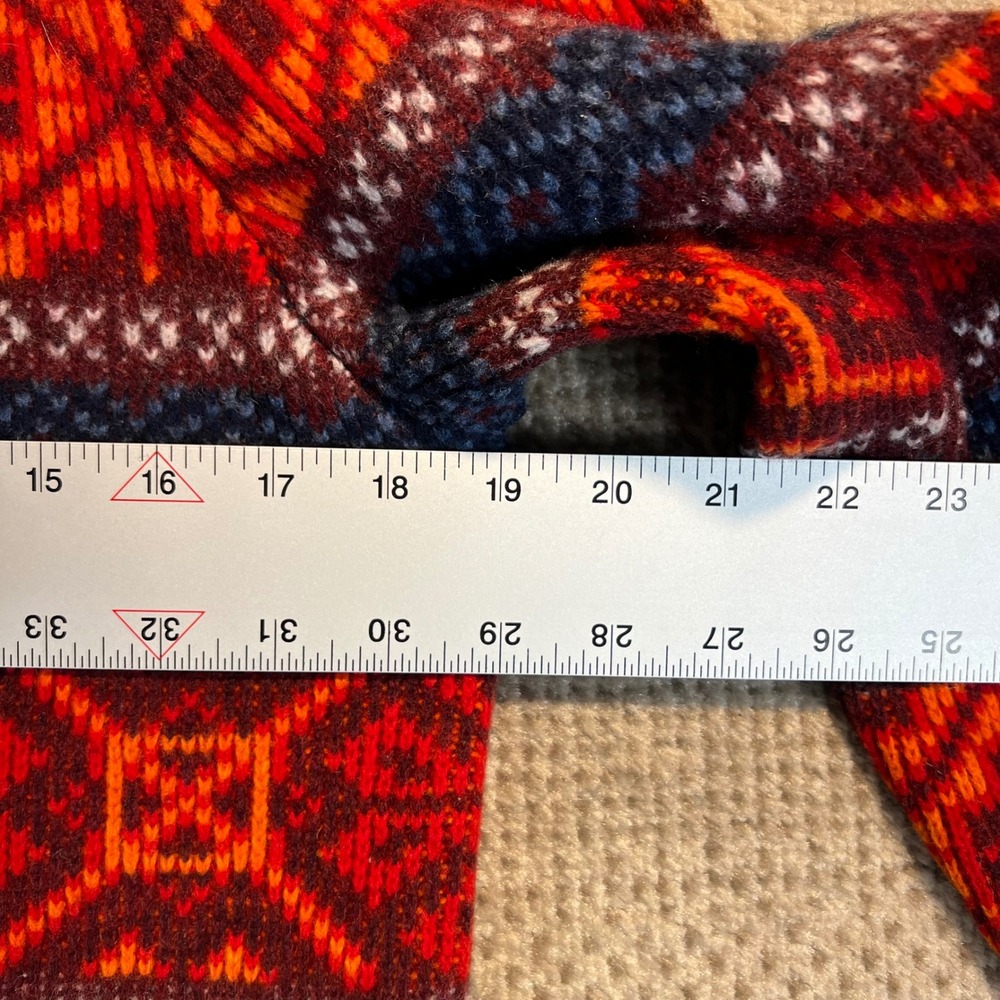 Lands End Canvas Mens Small Lambswool Full Zip Fair Isle Sweater Orange Navy - Picture 5 of 6